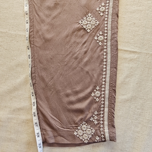 Sundance Wide Leg High Waist Drawstring Embroidered Pants Brown Size XL - Picture 12 of 15